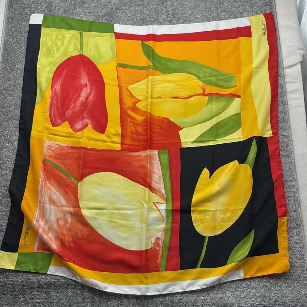Holland Multicolor Red Yellow Scarf Wrap Accessory Floral Flowers Roses Tulips